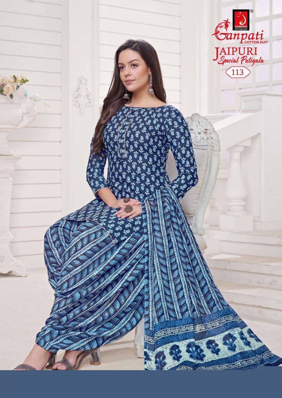 Jaipuri Special By Ganpati Cotton Suits 101 To 115 Series Beautiful Stylish Festive Suits Fancy Colorful Casual Wear & Ethnic Wear & Ready To Wear Cotton Print Dresses At Wholesale Price