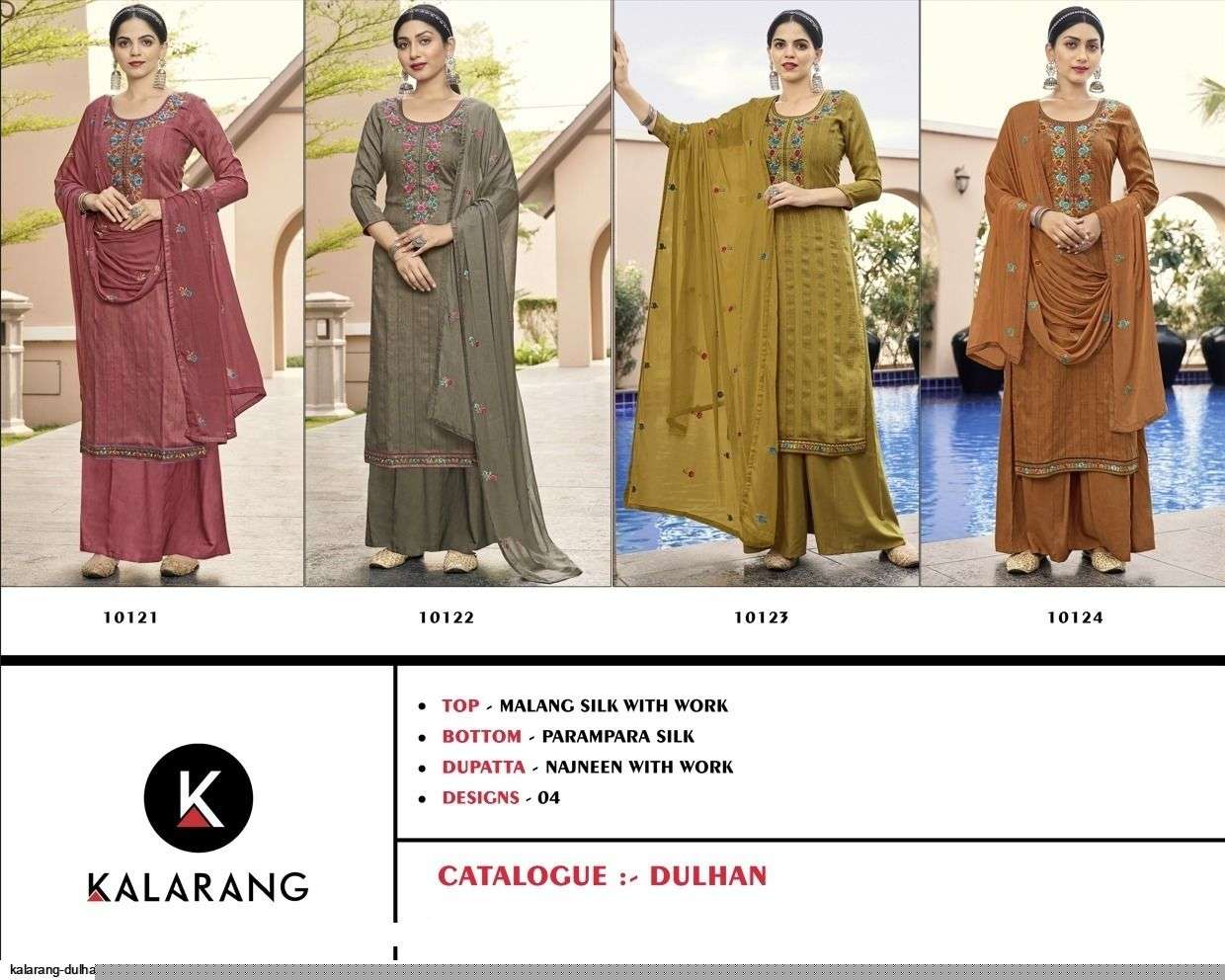 Dulhan By Kalarang 10121 To 10124 Series Beautiful Festive Suits Colorful Stylish Fancy Casual Wear & Ethnic Wear Silk With Work Dresses At Wholesale Price