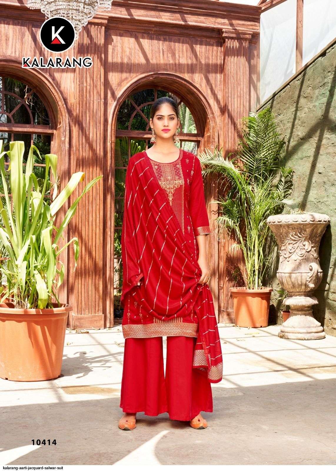 Aarti By Kalarang 10411 To 10414 Series Beautiful Stylish Sharara Suits Fancy Colorful Casual Wear & Ethnic Wear & Ready To Wear Pure Dola Jacquard Dresses At Wholesale Price