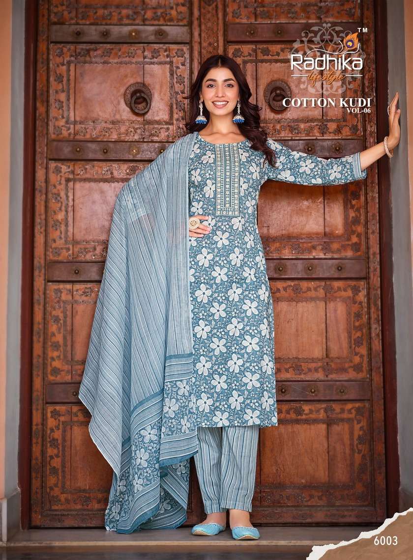 Cotton Kudi Vol-6 By Radhika Lifestyle 6001 To 6008 Series Beautiful Stylish Festive Suits Fancy Colorful Casual Wear & Ethnic Wear & Ready To Wear Cotton Print Dresses At Wholesale Price