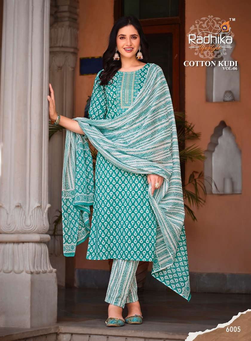 Cotton Kudi Vol-6 By Radhika Lifestyle 6001 To 6008 Series Beautiful Stylish Festive Suits Fancy Colorful Casual Wear & Ethnic Wear & Ready To Wear Cotton Print Dresses At Wholesale Price