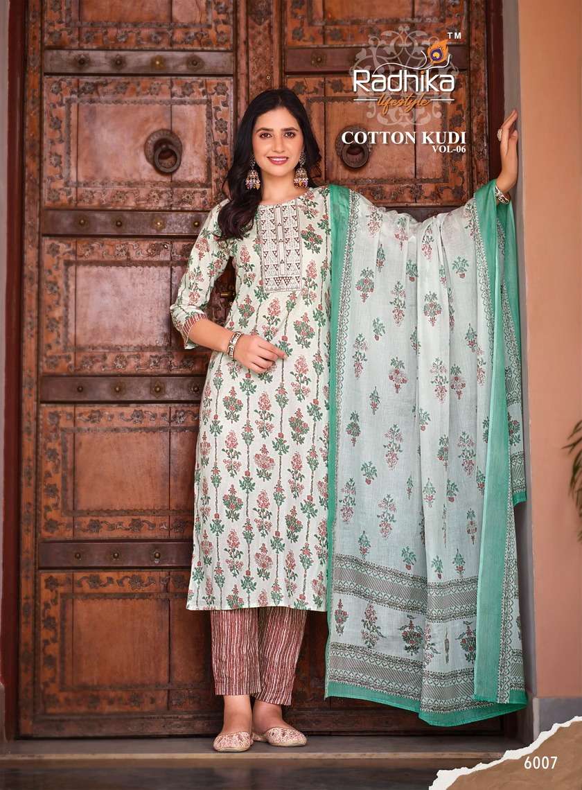 Cotton Kudi Vol-6 By Radhika Lifestyle 6001 To 6008 Series Beautiful Stylish Festive Suits Fancy Colorful Casual Wear & Ethnic Wear & Ready To Wear Cotton Print Dresses At Wholesale Price