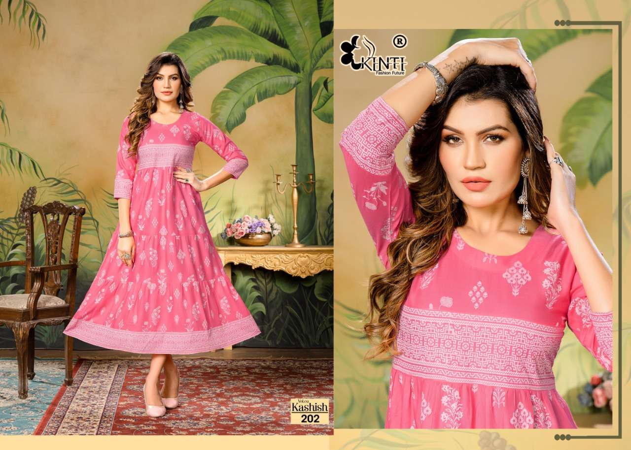 Kashish Vol-2 By Kinti 201 To 208 Series Beautiful Stylish Fancy Colorful Casual Wear & Ethnic Wear Rayon Print Kurtis At Wholesale Price