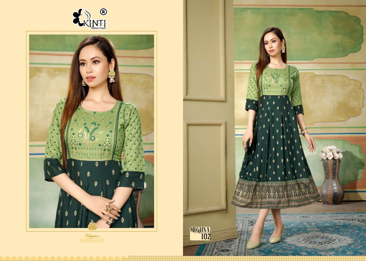 Meghna By Kinti 101 To 108 Series Designer Stylish Fancy Colorful Beautiful Party Wear & Ethnic Wear Collection Heavy Rayon Print Kurtis At Wholesale Price