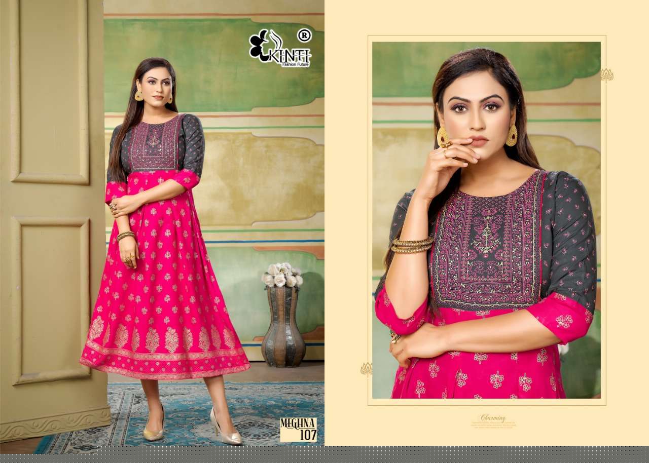 Meghna By Kinti 101 To 108 Series Designer Stylish Fancy Colorful Beautiful Party Wear & Ethnic Wear Collection Heavy Rayon Print Kurtis At Wholesale Price