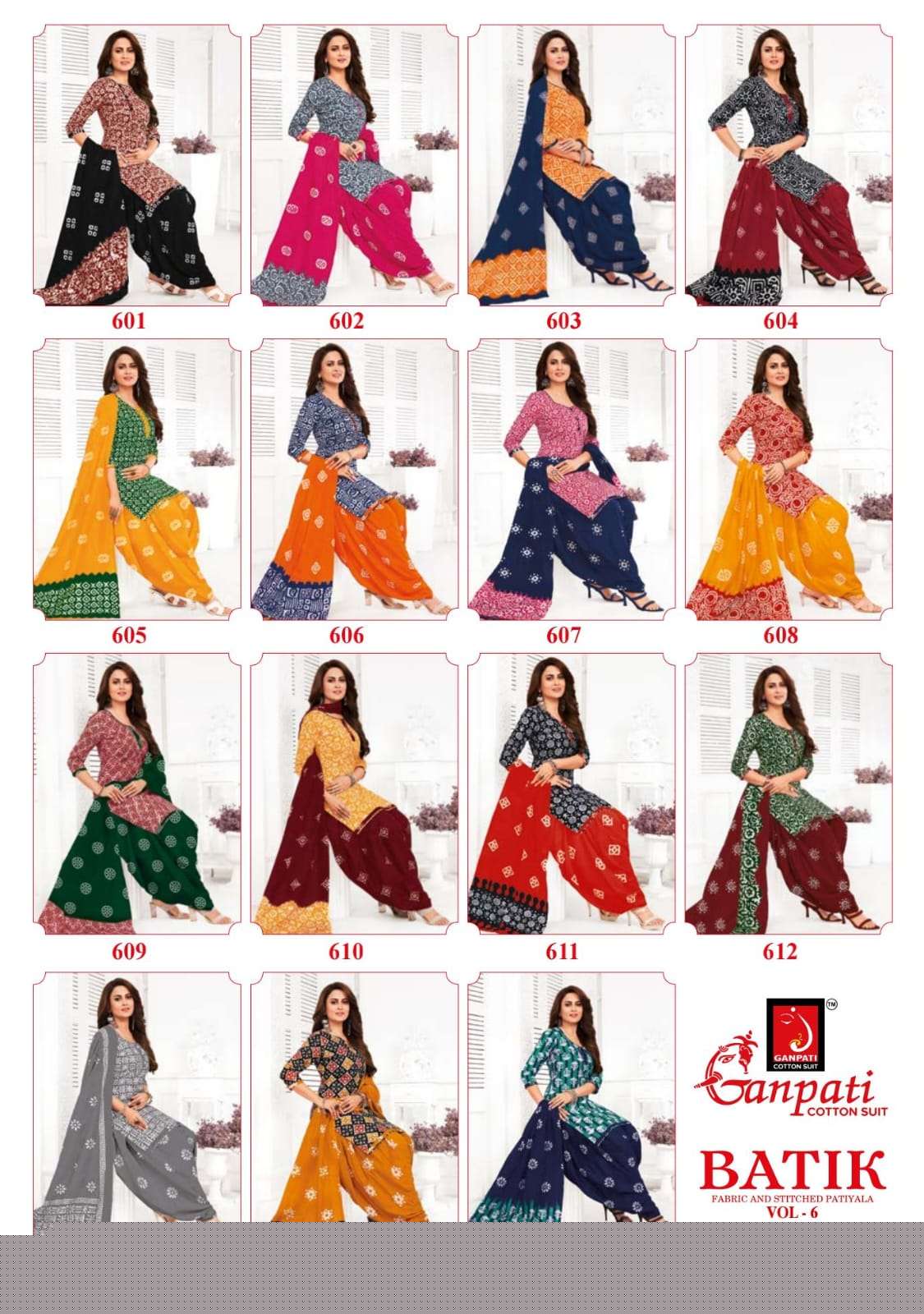 Batik Vol-6 By Ganpati Cotton Suits 601 To 615 Series Beautiful Festive Suits Colorful Stylish Fancy Casual Wear & Ethnic Wear Pure Cotton Print Dresses At Wholesale Price