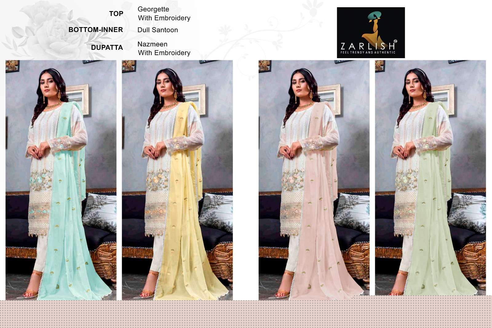Zarlish 126 Colours By Zarlish 126-A To 126-D Series Beautiful Stylish Pakistani Suits Fancy Colorful Casual Wear & Ethnic Wear & Ready To Wear Georgette Embroidery Dresses At Wholesale Price