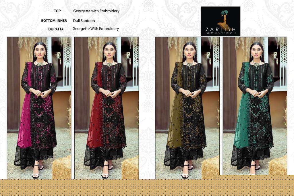 Zarlish 118 Colours By Zarlish 118-A To 118-D Series Beautiful Stylish Pakistani Suits Fancy Colorful Casual Wear & Ethnic Wear & Ready To Wear Georgette Embroidery Dresses At Wholesale Price