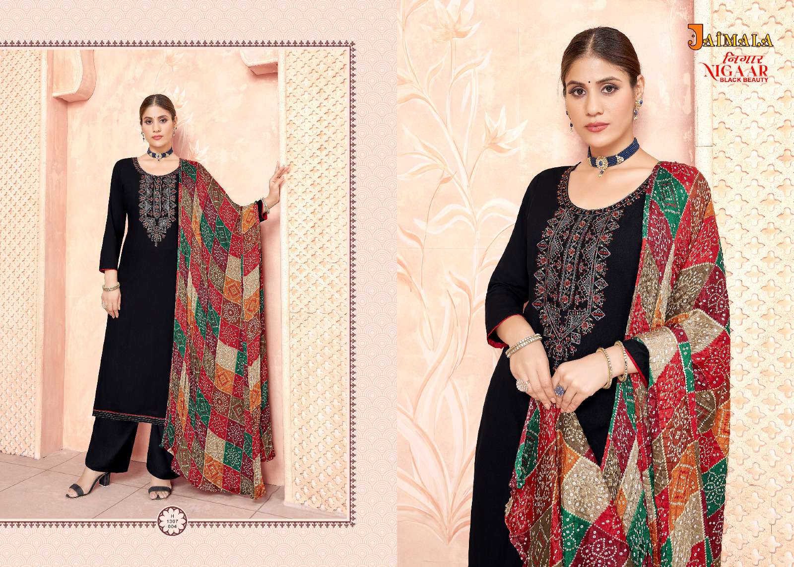 Nigaar Black Beauty By Jaimala 1307-001 To 1307-006 Series Designer Suits Collection Beautiful Stylish Colorful Fancy Party Wear & Occasional Wear Rayon Slub Dresses At Wholesale Price