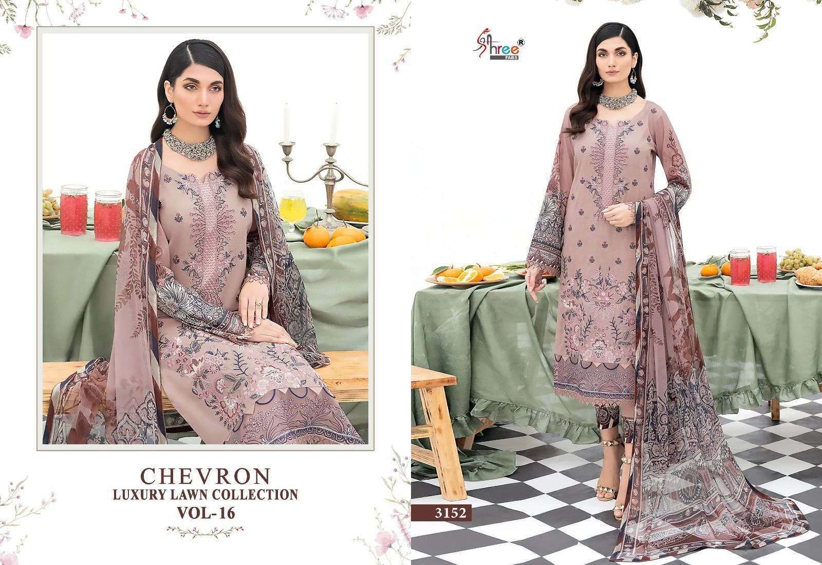 Chevron Luxury Lawn Collection Vol-16 By Shree Fabs 3152 To 3159 Series Designer Pakistani Suits Beautiful Fancy Stylish Colorful Party Wear & Occasional Wear Pure Lawn With Embroidery Dresses At Wholesale Price