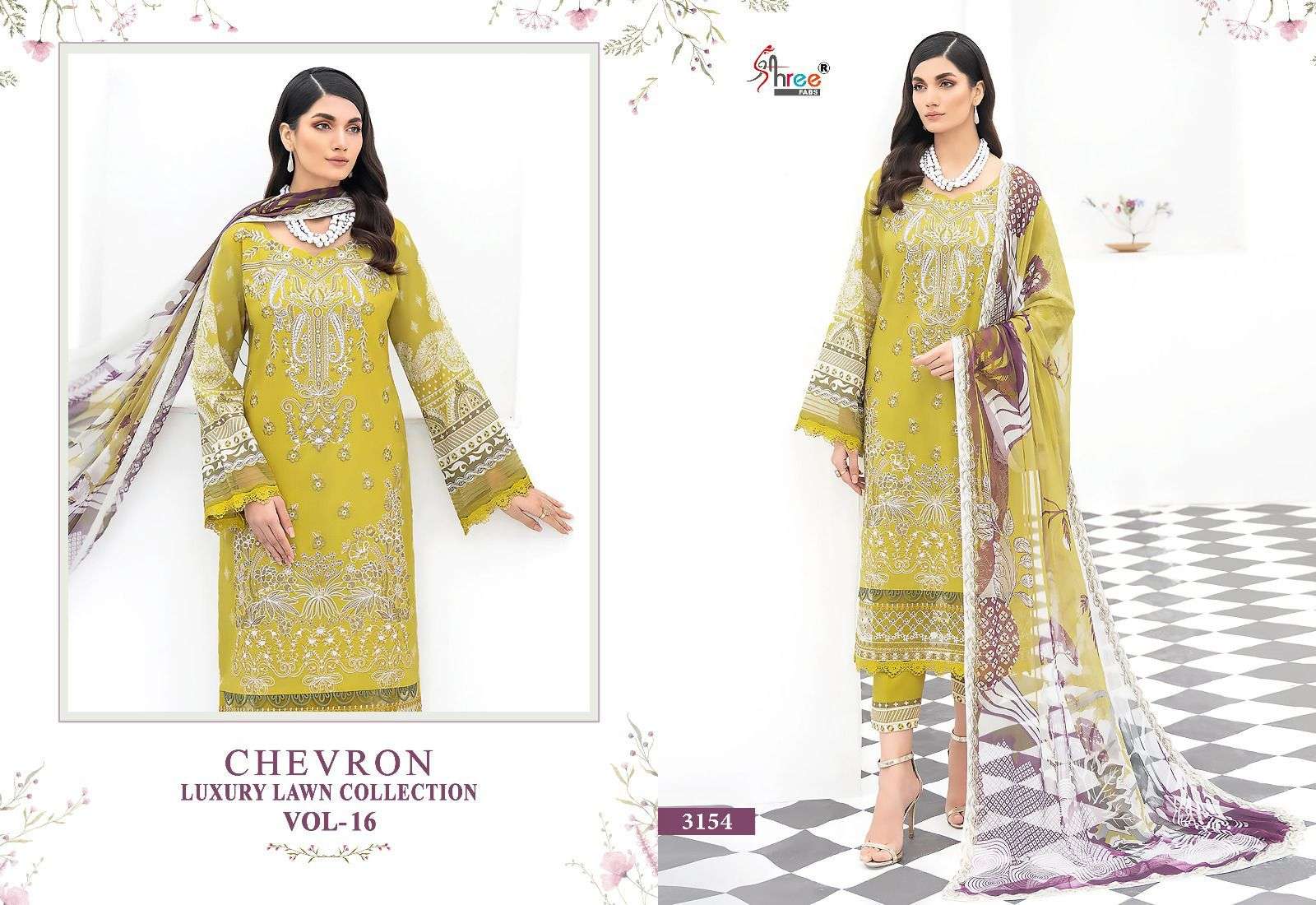 Chevron Luxury Lawn Collection Vol-16 By Shree Fabs 3152 To 3159 Series Designer Pakistani Suits Beautiful Fancy Stylish Colorful Party Wear & Occasional Wear Pure Lawn With Embroidery Dresses At Wholesale Price
