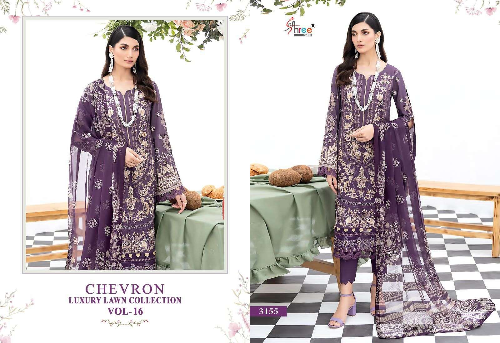 Chevron Luxury Lawn Collection Vol-16 By Shree Fabs 3152 To 3159 Series Designer Pakistani Suits Beautiful Fancy Stylish Colorful Party Wear & Occasional Wear Pure Lawn With Embroidery Dresses At Wholesale Price