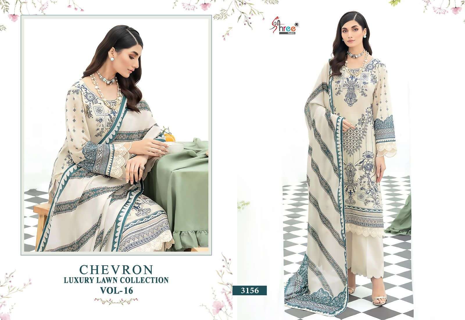 Chevron Luxury Lawn Collection Vol-16 By Shree Fabs 3152 To 3159 Series Designer Pakistani Suits Beautiful Fancy Stylish Colorful Party Wear & Occasional Wear Pure Lawn With Embroidery Dresses At Wholesale Price
