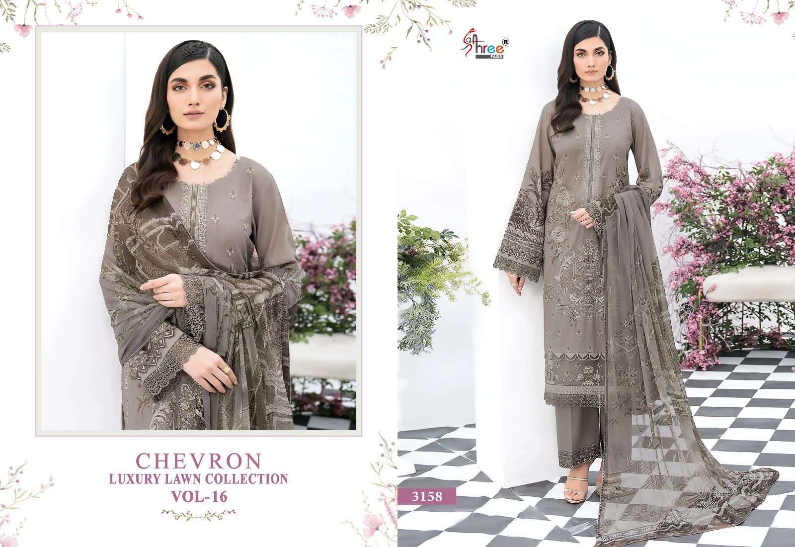 Chevron Luxury Lawn Collection Vol-16 By Shree Fabs 3152 To 3159 Series Designer Pakistani Suits Beautiful Fancy Stylish Colorful Party Wear & Occasional Wear Pure Lawn With Embroidery Dresses At Wholesale Price
