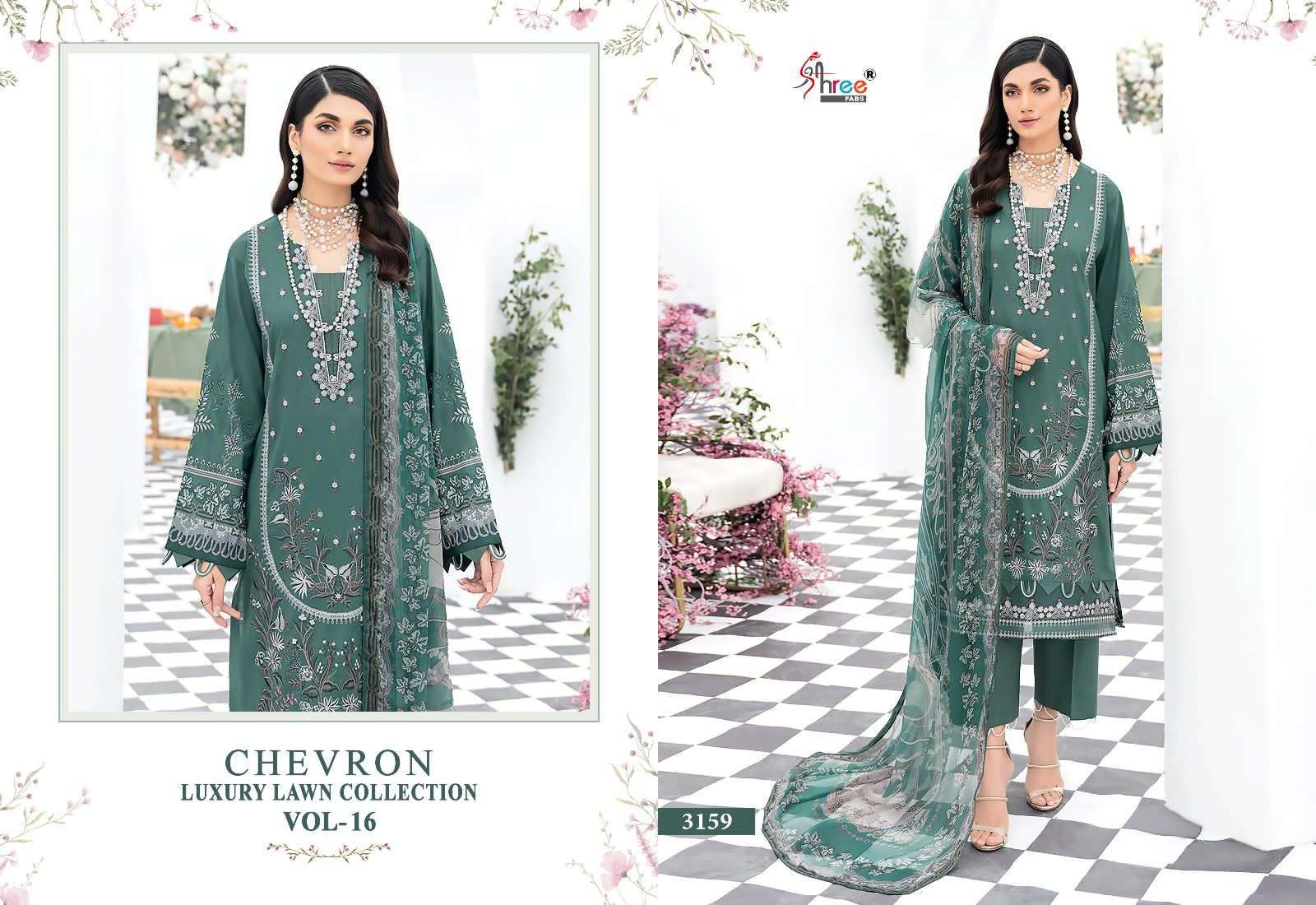 Chevron Luxury Lawn Collection Vol-16 By Shree Fabs 3152 To 3159 Series Designer Pakistani Suits Beautiful Fancy Stylish Colorful Party Wear & Occasional Wear Pure Lawn With Embroidery Dresses At Wholesale Price