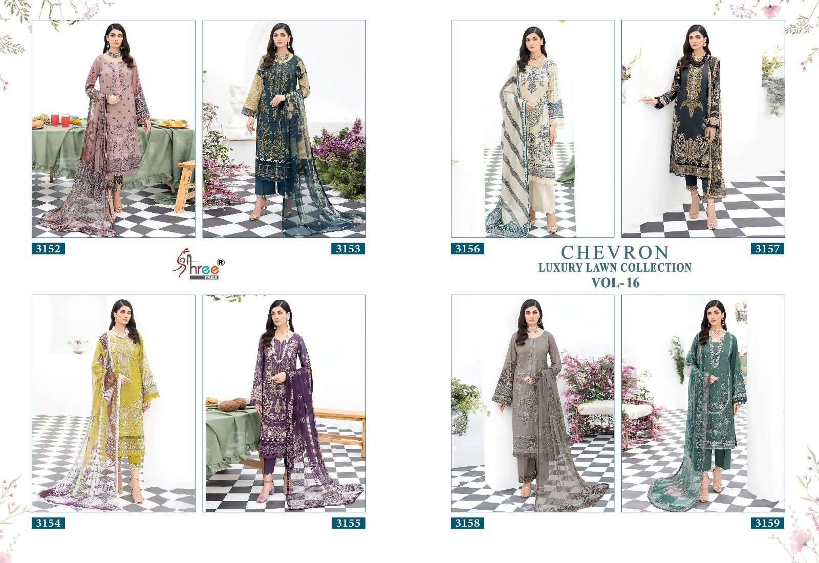 Chevron Luxury Lawn Collection Vol-16 By Shree Fabs 3152 To 3159 Series Designer Pakistani Suits Beautiful Fancy Stylish Colorful Party Wear & Occasional Wear Pure Lawn With Embroidery Dresses At Wholesale Price