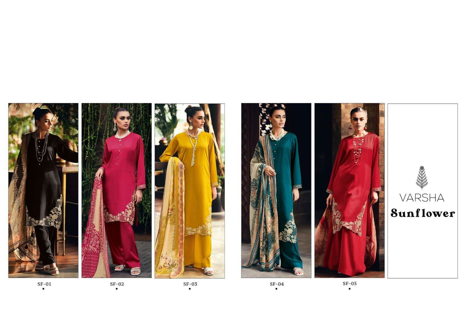 Sunflower By Varsha 01 To 05 Series Beautiful Suits Stylish Colorful Fancy Casual Wear & Ethnic Wear Muslin Embroidered Dresses At Wholesale Price