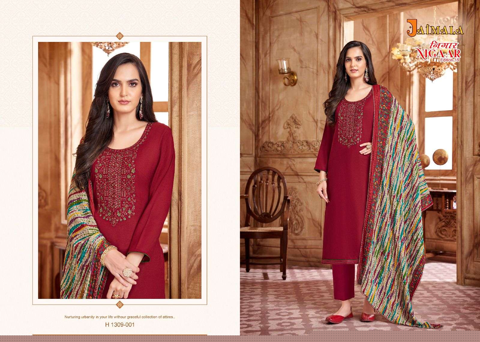 Nigaar Vol-15 By Jaimala 1309-001 To 1309-008 Series Designer Suits Collection Beautiful Stylish Colorful Fancy Party Wear & Occasional Wear Rayon Slub Dresses At Wholesale Price