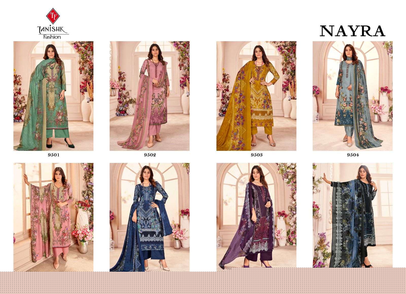 Nayra By Tanishk Fashion 9501 To 9508 Series Beautiful Festive Suits Colorful Stylish Fancy Casual Wear & Ethnic Wear Pure Cambric Cotton Print Dresses At Wholesale Price