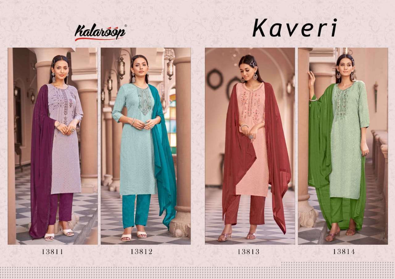 Kaveri By Kalaroop 13811 To 13814 Series Beautiful Suits Colorful Stylish Fancy Casual Wear & Ethnic Wear Heavy Rayon Dresses At Wholesale Price