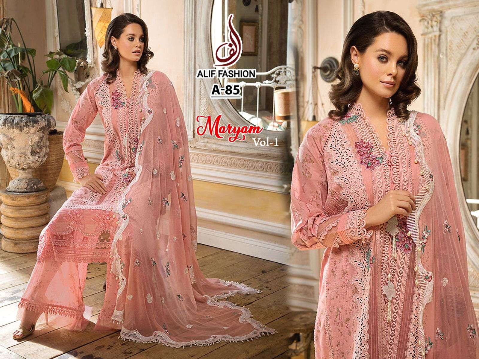 Maryam Vol-1 By Alif Fashion 84 To 85 Series Beautiful Pakistani Suits Stylish Colorful Fancy Casual Wear & Ethnic Wear Pure Cambric Cotton Embroidered Dresses At Wholesale Price
