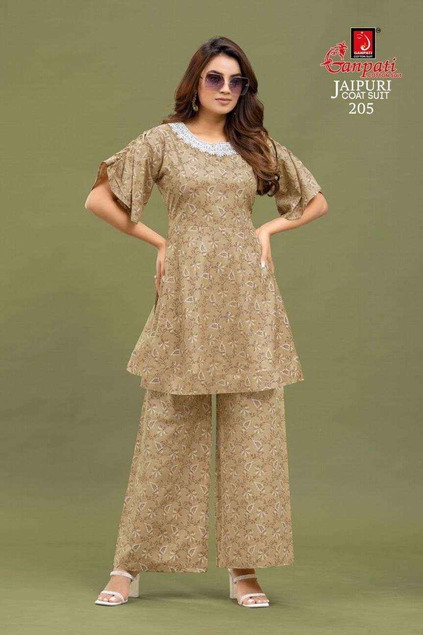 Jaipuri Coat Suit Vol-2 By Ganpati Cotton Suits 201 To 210 Series Beautiful Stylish Fancy Colorful Casual Wear & Ethnic Wear Fancy Kurtis With Bottom At Wholesale Price