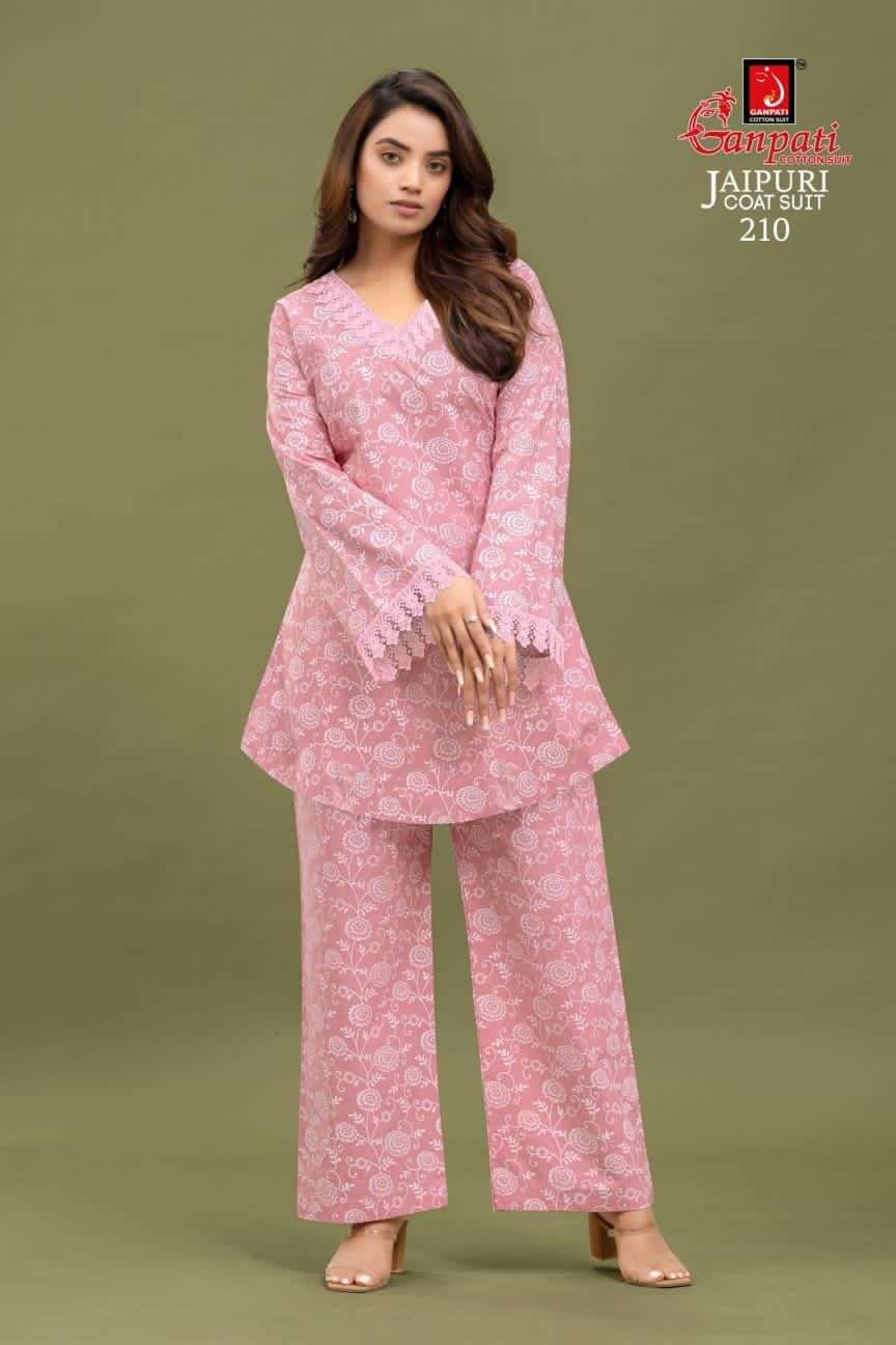 Jaipuri Coat Suit Vol-2 By Ganpati Cotton Suits 201 To 210 Series Beautiful Stylish Fancy Colorful Casual Wear & Ethnic Wear Fancy Kurtis With Bottom At Wholesale Price