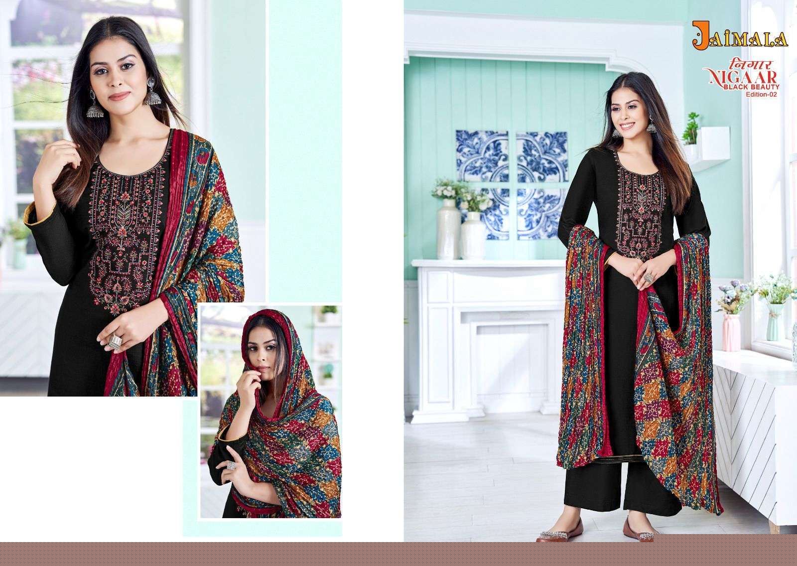 Nigaar Black Beauty Vol-2 By Jaimala 1316-001 To 1316-006 Series Designer Suits Collection Beautiful Stylish Colorful Fancy Party Wear & Occasional Wear Rayon Slub Dresses At Wholesale Price
