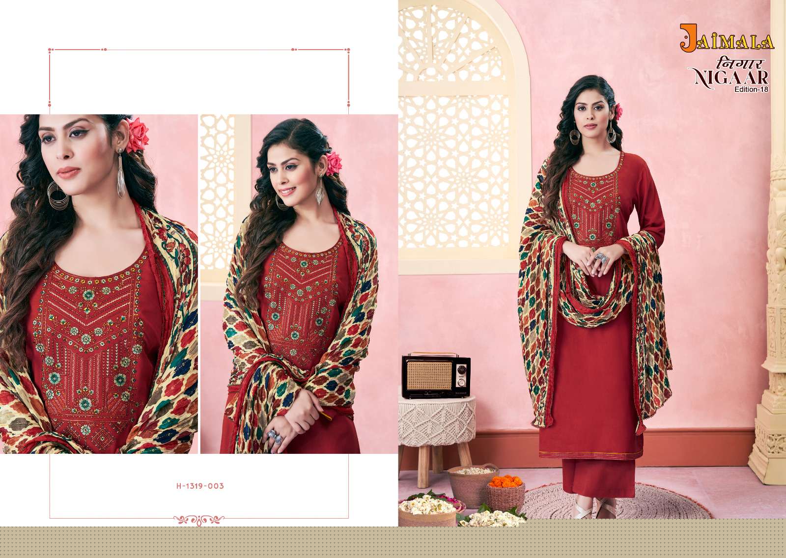 Nigaar Vol-18 By Jaimala 1319-001 To 1319-006 Series Designer Festive Suits Beautiful Fancy Stylish Colorful Party Wear & Occasional Wear Pure Rayon Slub Dresses At Wholesale Price
