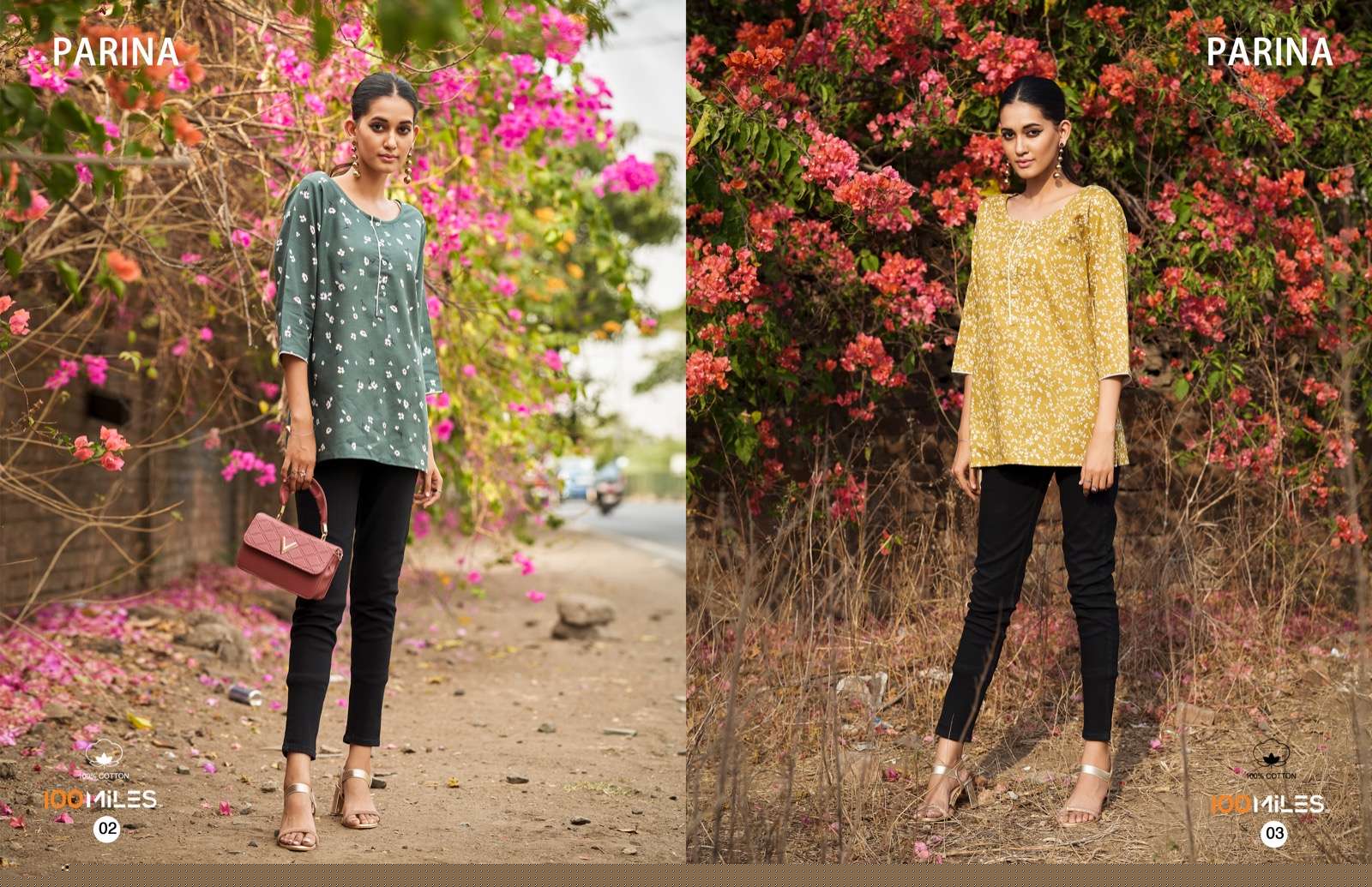 Parina By 100 Miles 01 To 04 Series Beautiful Stylish Fancy Colorful Casual Wear & Ethnic Wear Pure Cotton Print Tops At Wholesale Price