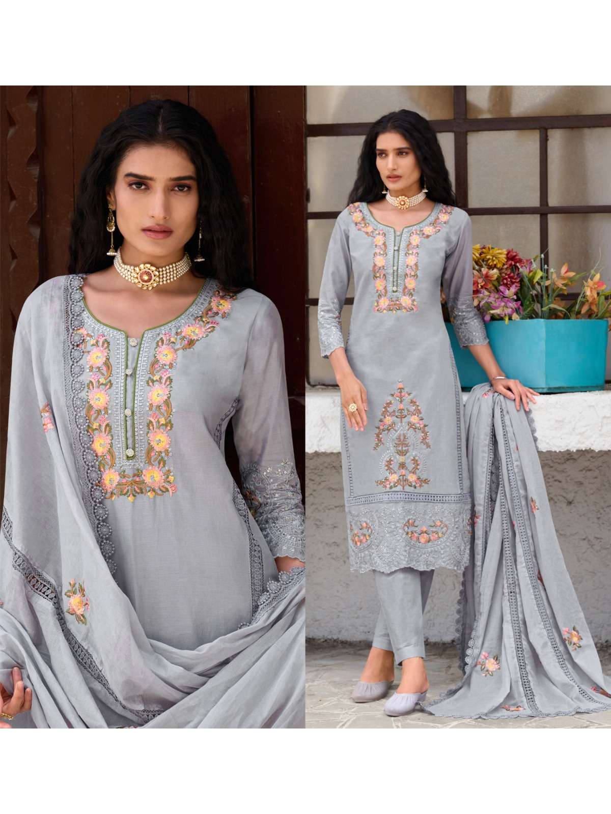 Naazoya By Nazakat 001 To 004 Series Beautiful Stylish Festive Suits Fancy Colorful Casual Wear & Ethnic Wear & Ready To Wear Cambric Cotton Embroidered Dresses At Wholesale Price