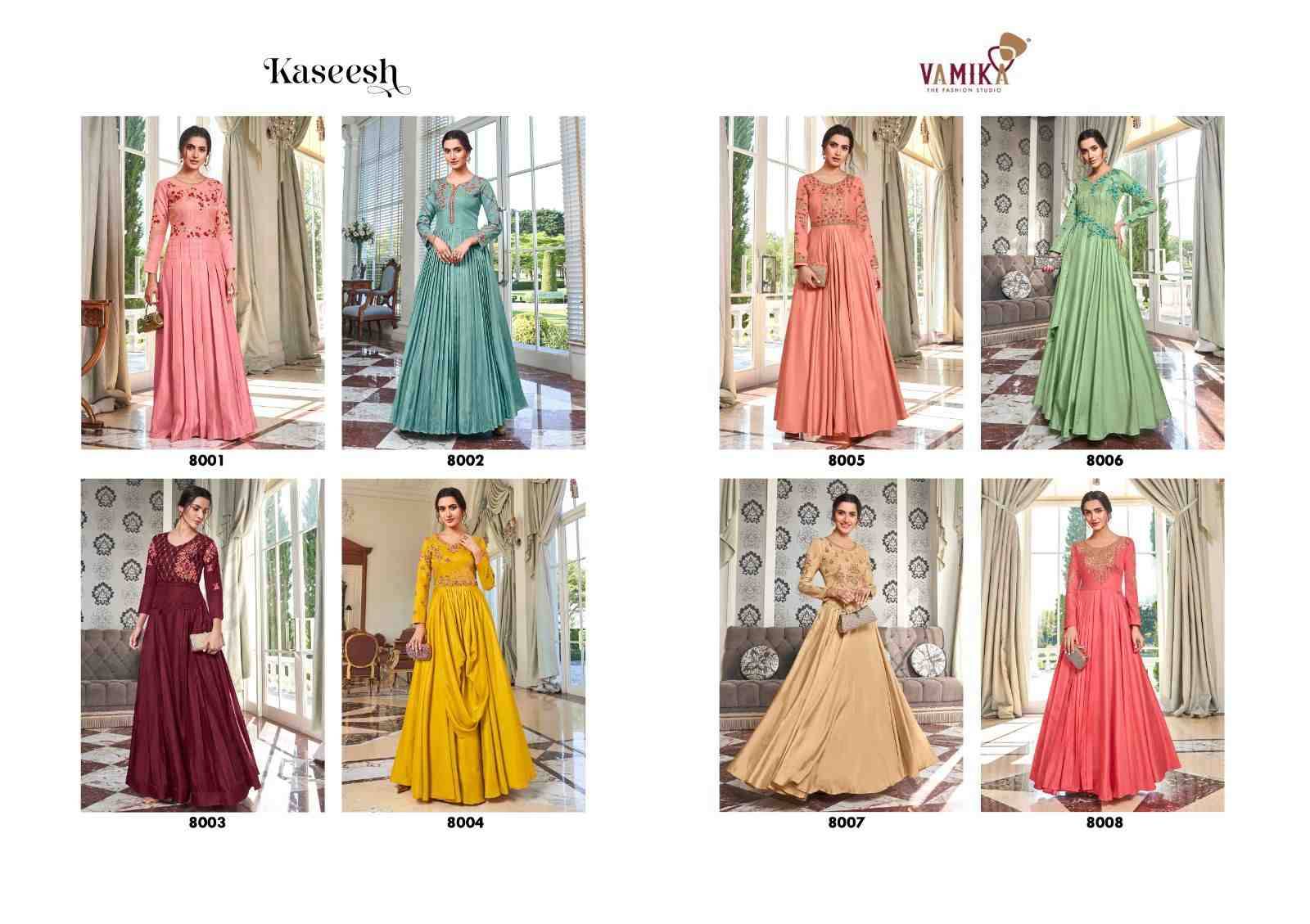 Kaseesh By Vamika 8001 To 8008 Series Designer Stylish Fancy Colorful Beautiful Party Wear & Ethnic Wear Collection Muslin Silk Gown At Wholesale Price