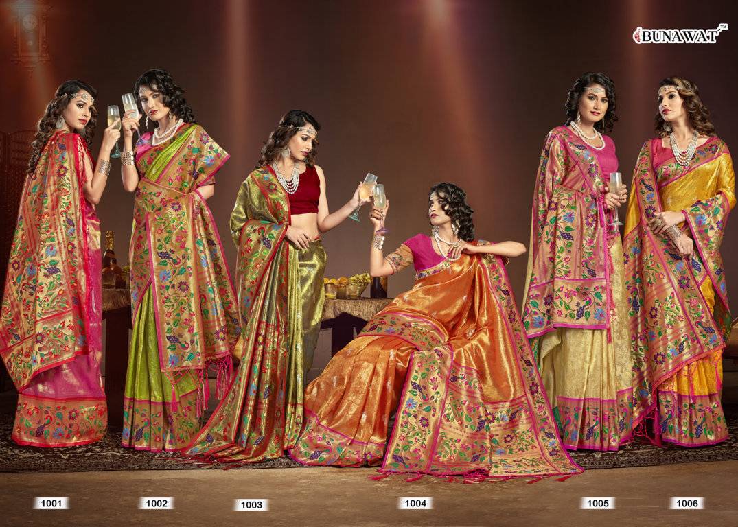 Jeshika By Bunawat 1001 To 1006 Series Indian Traditional Wear Collection Beautiful Stylish Fancy Colorful Party Wear & Occasional Wear Paithani Silk Sarees At Wholesale Price