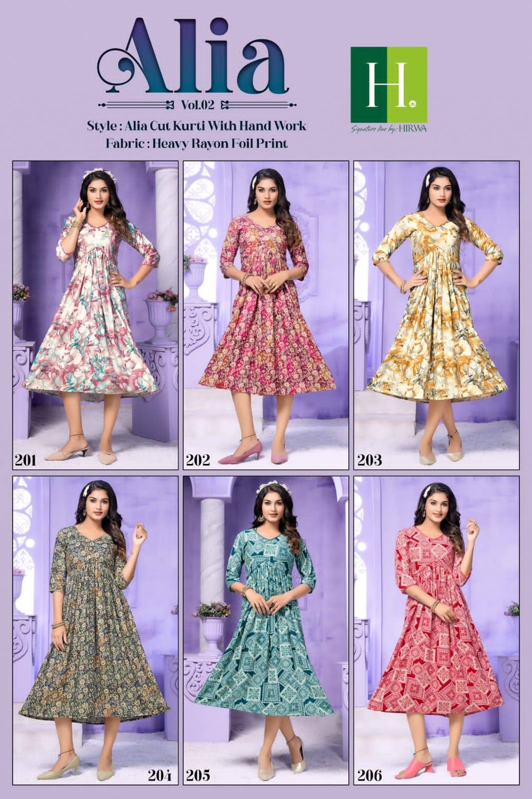 Alia Vol-2 By Hirwa 201 To 206 Series Designer Stylish Fancy Colorful Beautiful Party Wear & Ethnic Wear Collection Rayon Foil Kurtis At Wholesale Price
