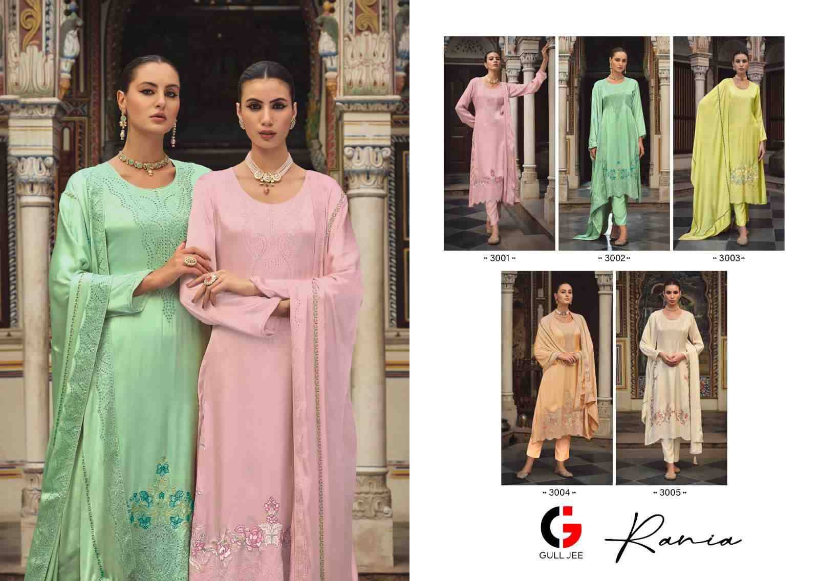 Rania By Gull Jee 3001 To 3005 Series Beautiful Stylish Festive Suits Fancy Colorful Casual Wear & Ethnic Wear & Ready To Wear Viscose Muslin Embroidered Dresses At Wholesale Price