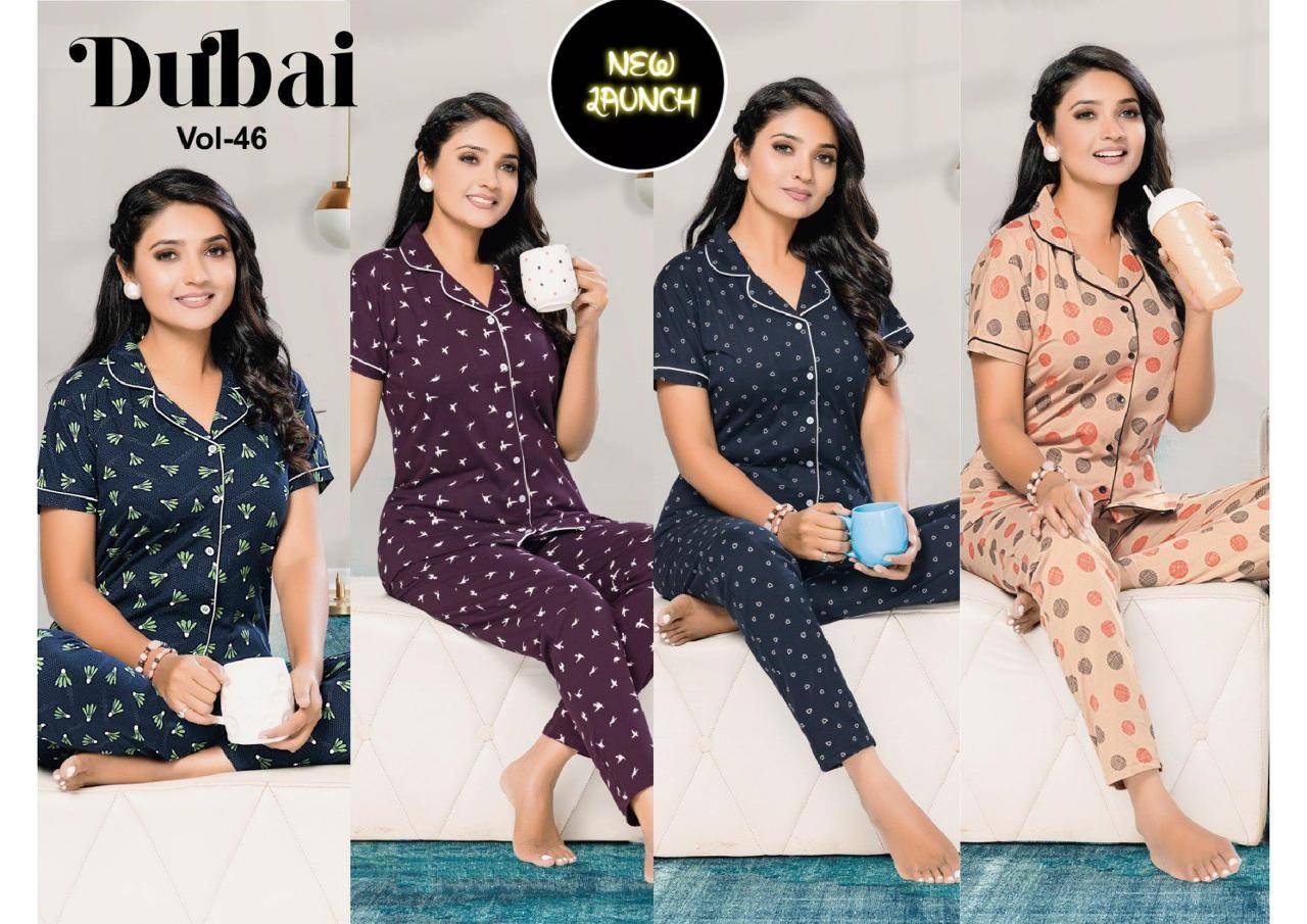 Dubai Vol-46 By Fashion Talk 4601 To 4604 Series Beautiful Stylish Fancy Colorful Casual Wear & Ethnic Wear Hosiery Cotton Night Suits At Wholesale Price