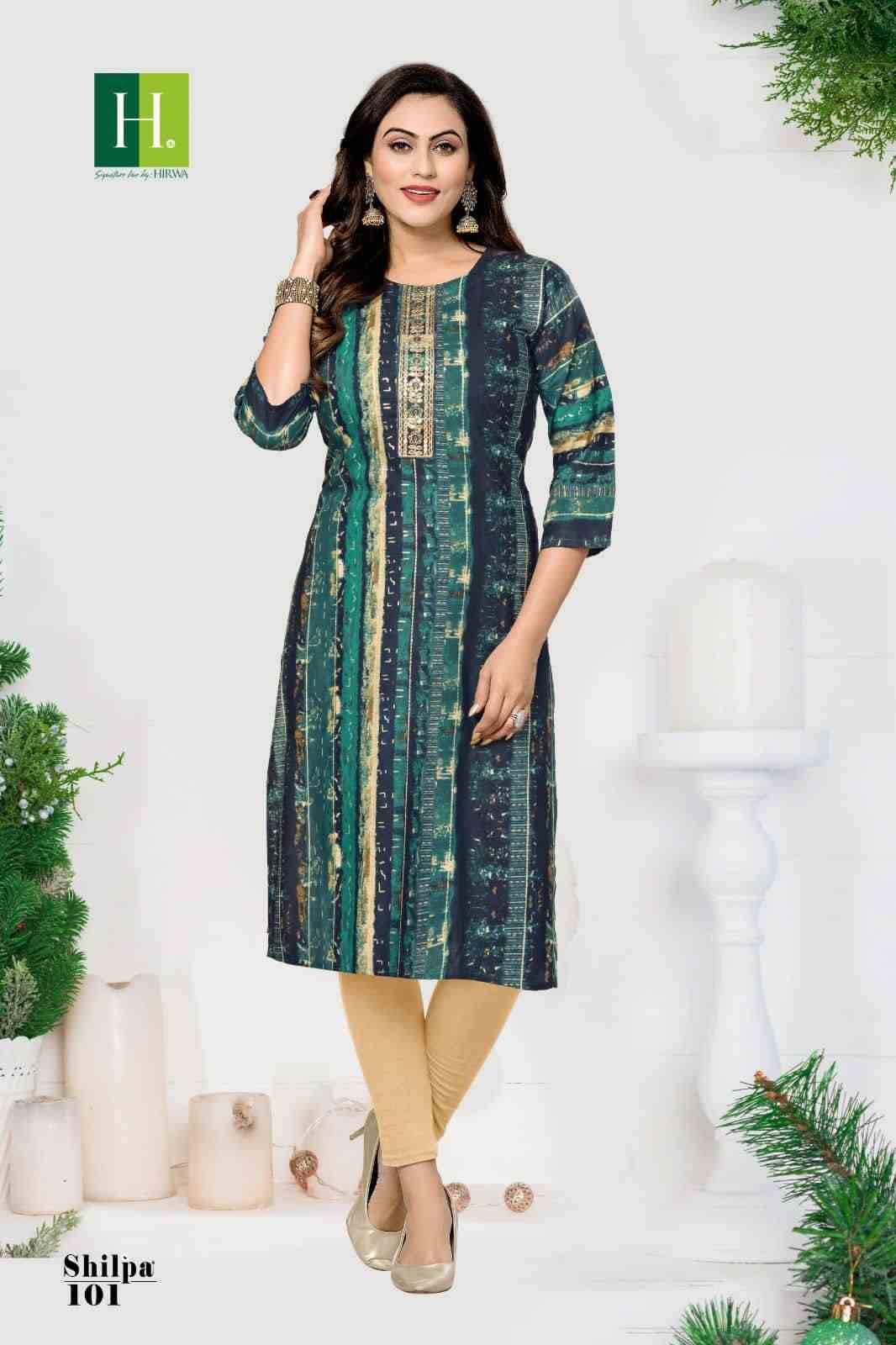 Shilpa By Hirwa 101 To 104 Series Designer Stylish Fancy Colorful Beautiful Party Wear & Ethnic Wear Collection Rayon Foil Kurtis At Wholesale Price