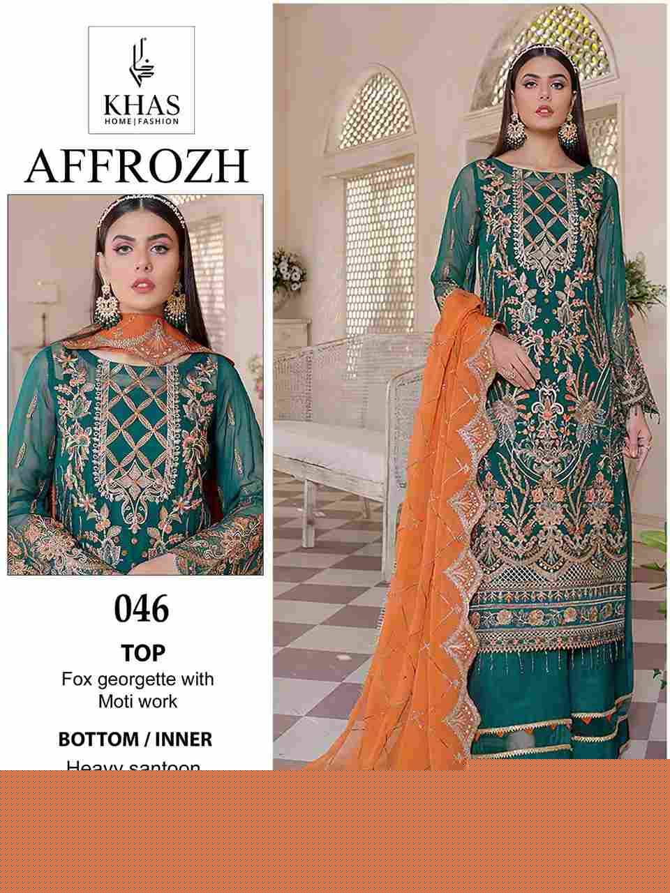 Affrozh By Khas 045 To 047 Series Designer Pakistani Suits Beautiful Stylish Fancy Colorful Party Wear & Occasional Wear Faux Georgette With Embroidery Dresses At Wholesale Price