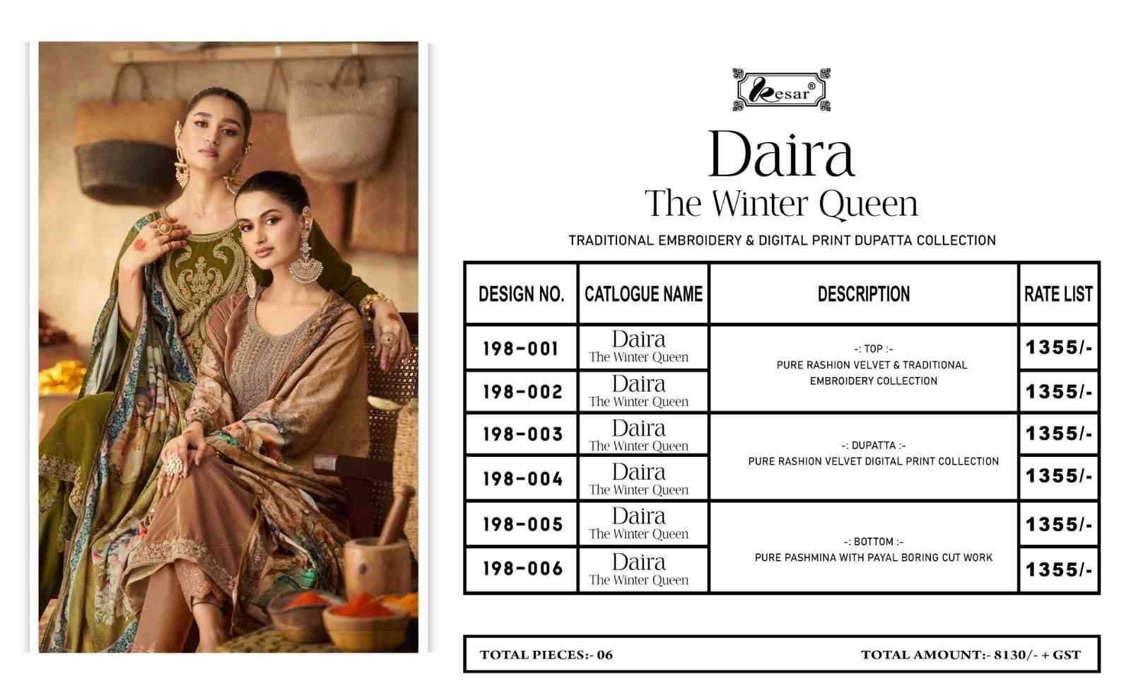 Daira By Kesar 198-001 To 198-006 Series Beautiful Stylish Festive Suits Fancy Colorful Casual Wear & Ethnic Wear & Ready To Wear Pure Velvet Print With Work Dresses At Wholesale Price