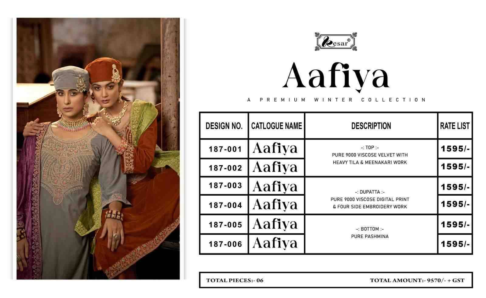 Aafiya By Kesar 187-001 To 187-006 Series Beautiful Stylish Festive Suits Fancy Colorful Casual Wear & Ethnic Wear & Ready To Wear Pure Velvet With Work Dresses At Wholesale Price