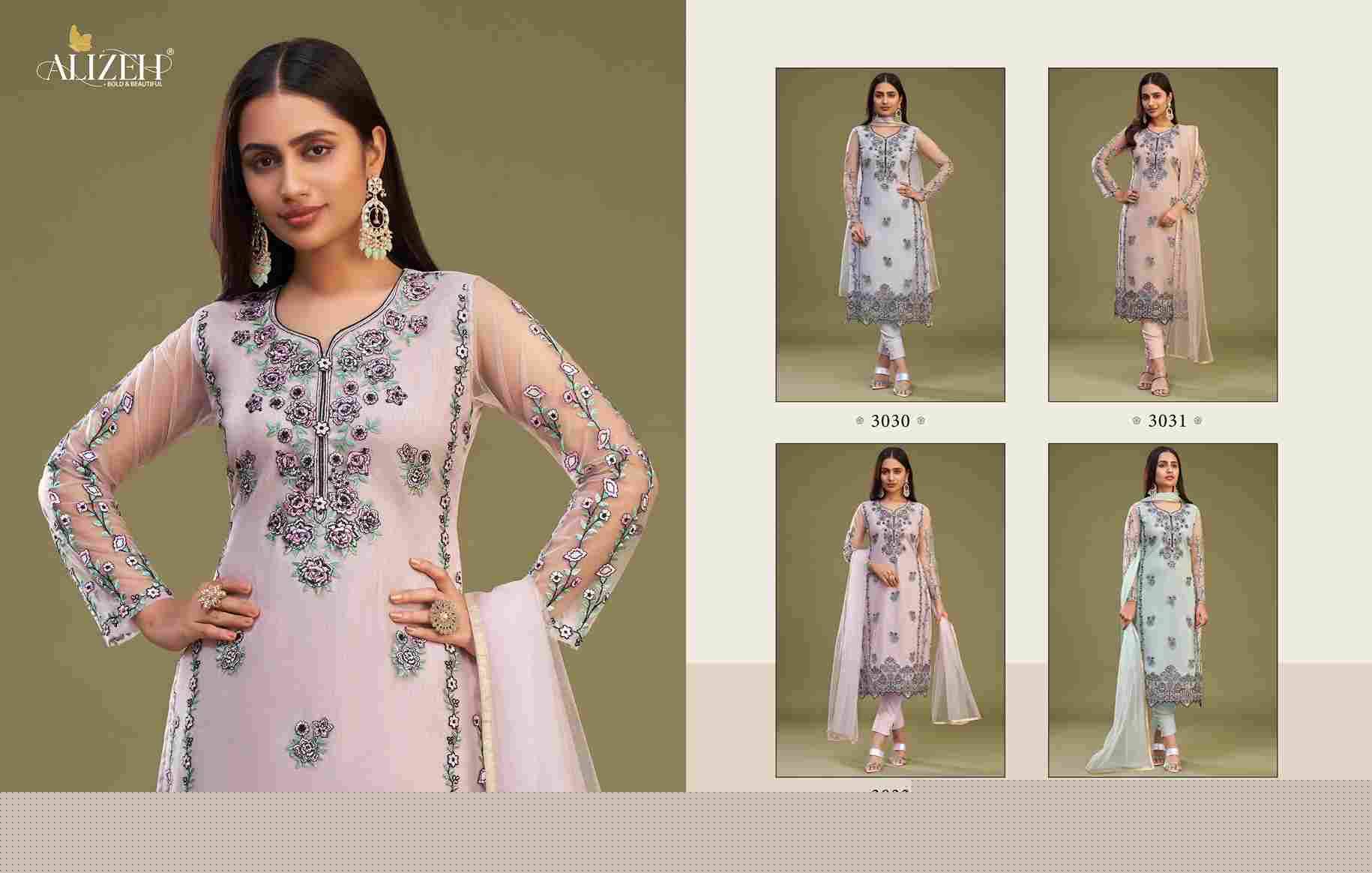 Almora Vol-8 By Alizeh 3030 To 3033 Series Beautiful Suits Colorful Stylish Fancy Casual Wear & Ethnic Wear Net Embroidered Dresses At Wholesale Price