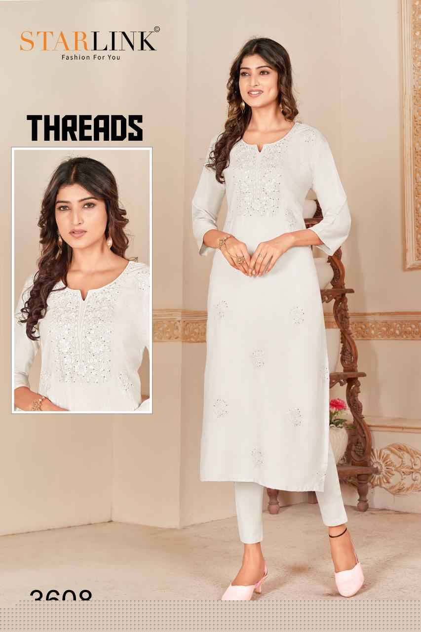 Threads By Starlink 3601 To 3612 Series Beautiful Stylish Fancy Colorful Casual Wear & Ethnic Wear Rayon With Work Kurtis At Wholesale Price