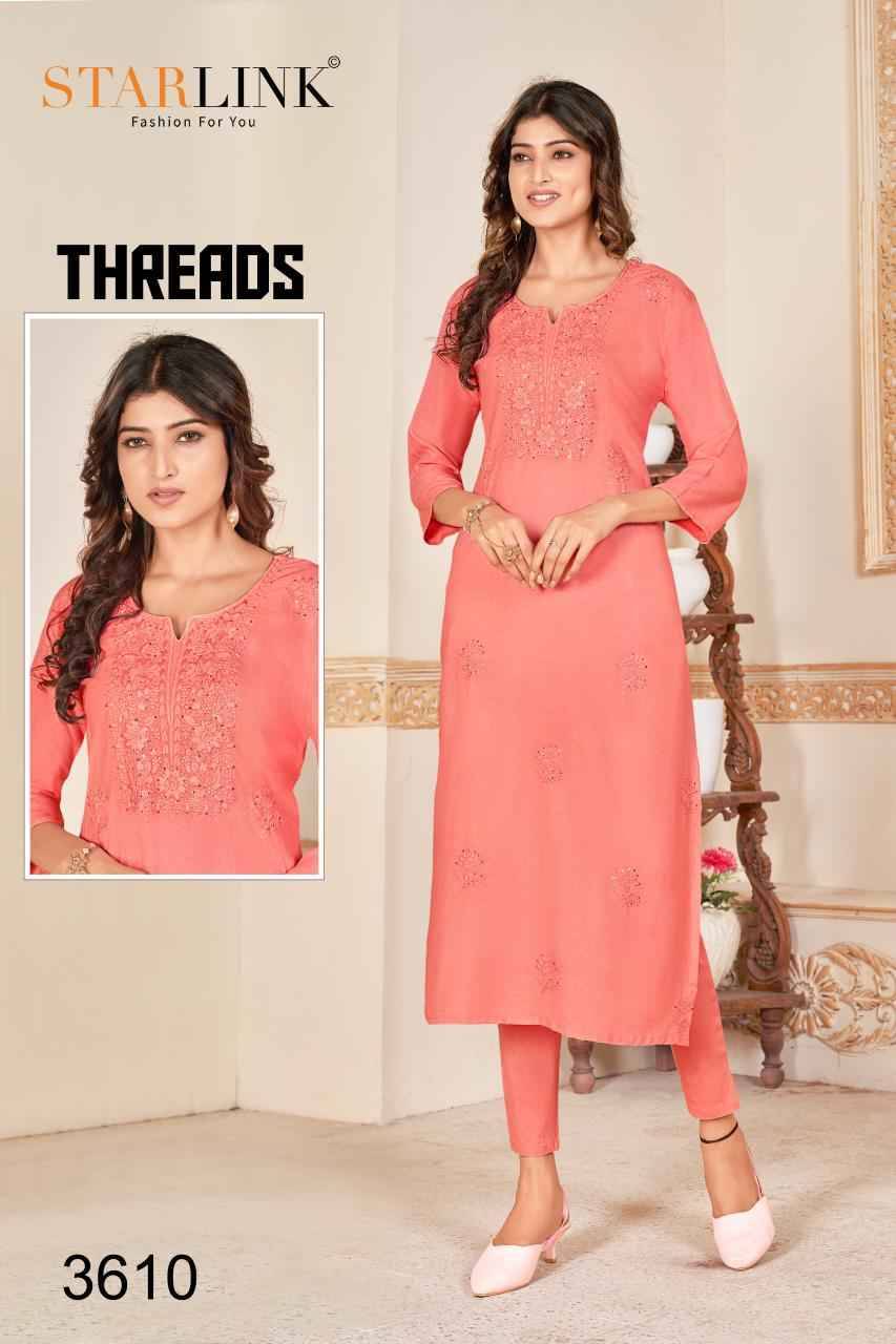 Threads By Starlink 3601 To 3612 Series Beautiful Stylish Fancy Colorful Casual Wear & Ethnic Wear Rayon With Work Kurtis At Wholesale Price