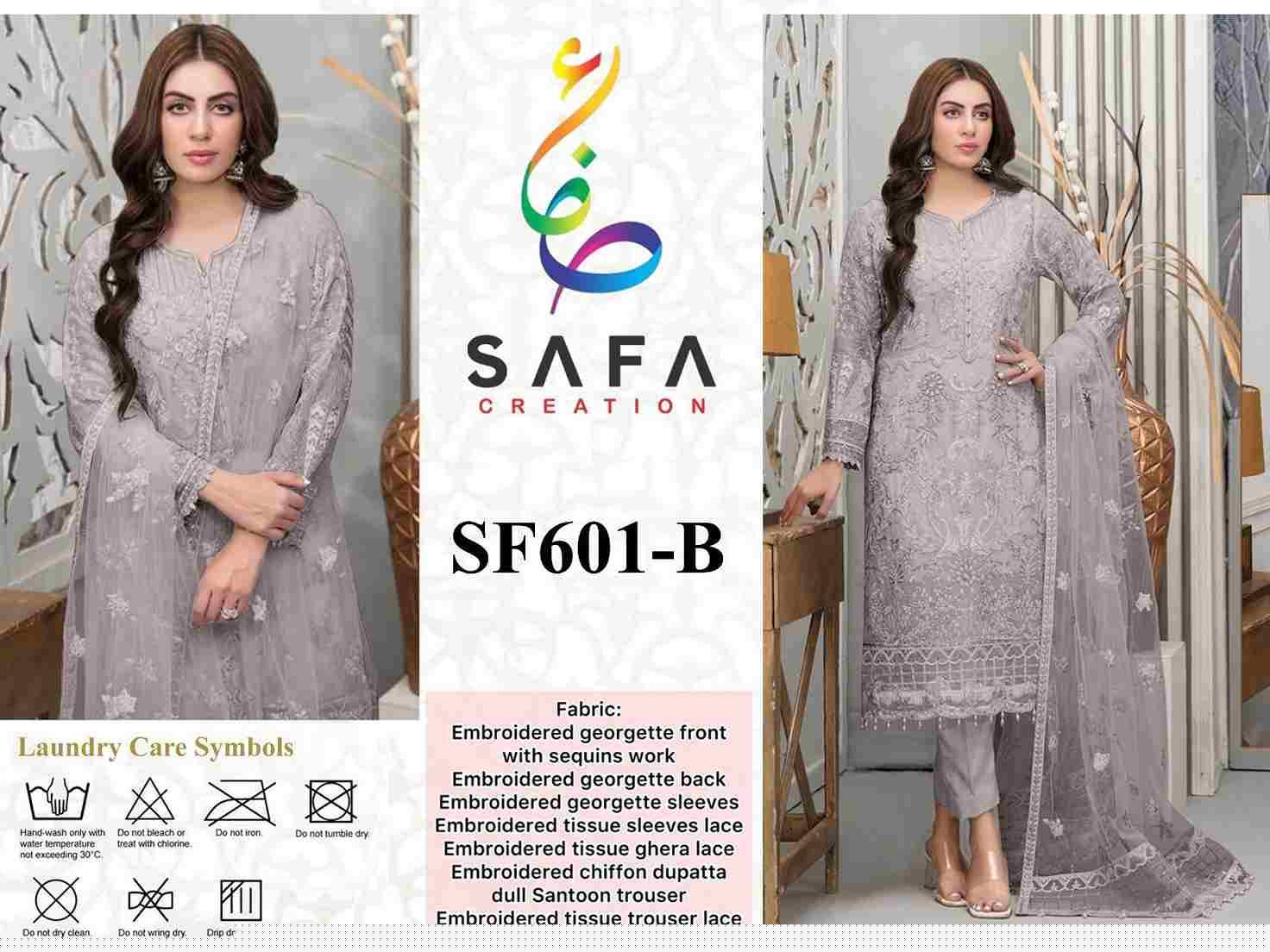 SF-601 Colours By Safa Creation 601-A To 601-D Series Beautiful Pakistani Suits Colorful Stylish Fancy Casual Wear & Ethnic Wear Faux Georgette Embroidered Dresses At Wholesale Price