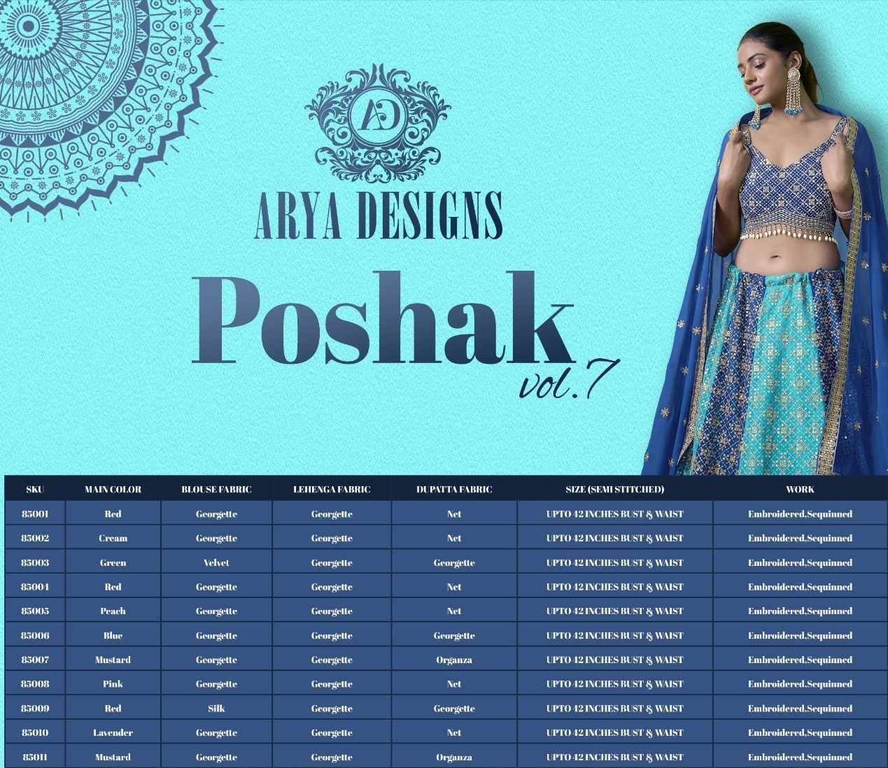 Poshak Vol-7 By Arya Designs 85001 To 85011 Series Bridal Wear Collection Beautiful Stylish Colorful Fancy Party Wear & Occasional Wear Georgette Lehengas At Wholesale Price