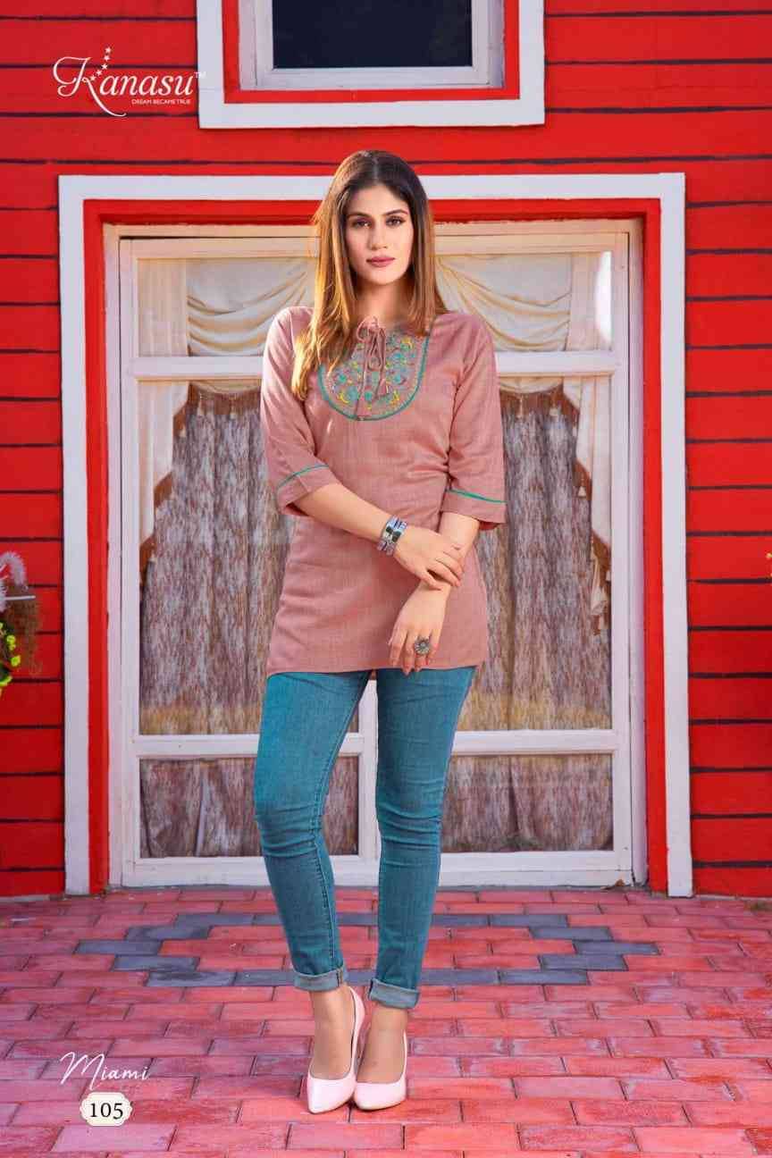 Miami By Kanasu 101 To 108 Series Designer Stylish Fancy Colorful Beautiful Party Wear & Ethnic Wear Collection Rayon Embroidery Tops At Wholesale Price