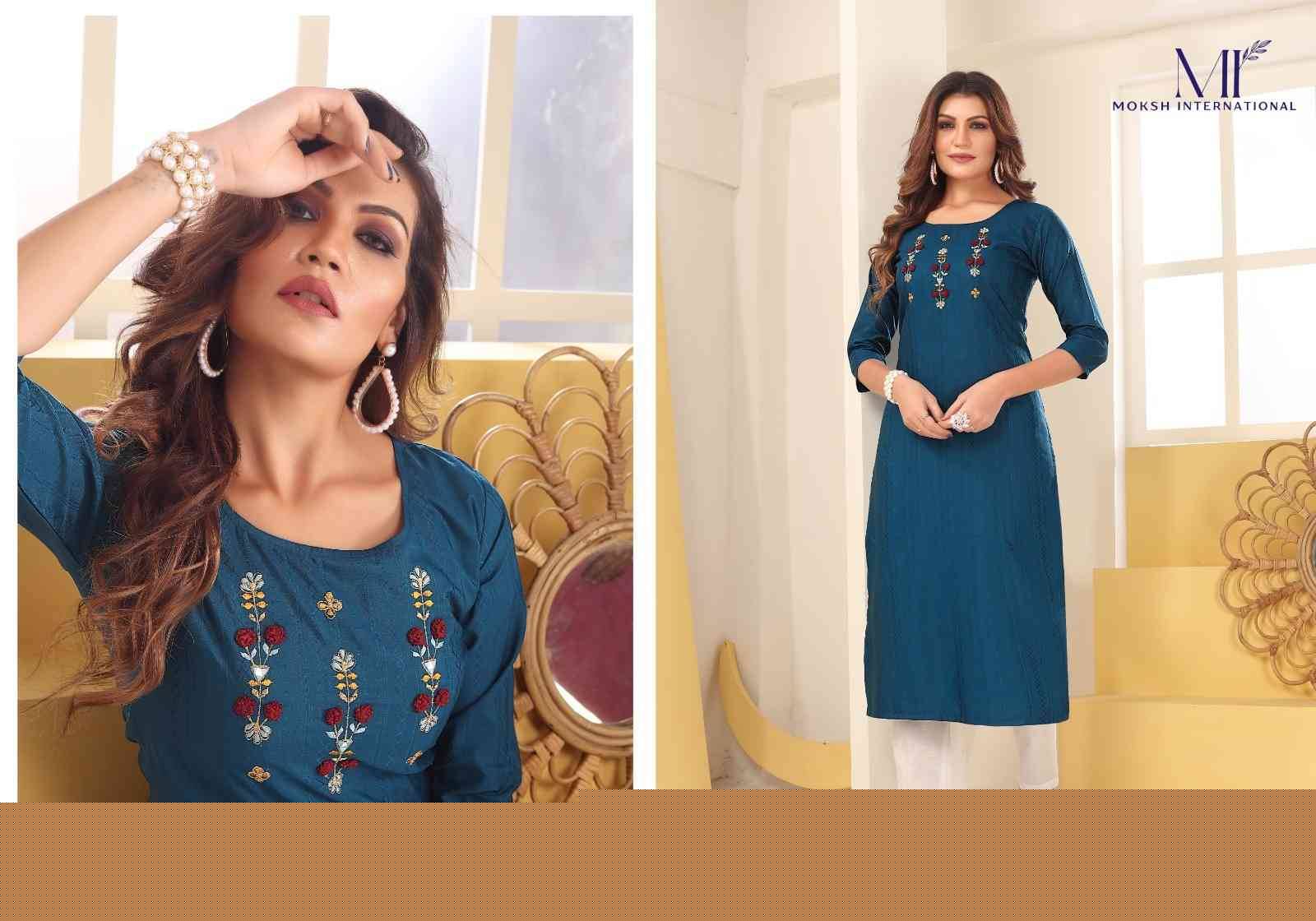Diva Vol-1 By Moksh International 7601 To 7605 Series Designer Festive Suits Collection Beautiful Stylish Fancy Colorful Party Wear & Occasional Wear Silk Embroidered Kurtis At Wholesale Price