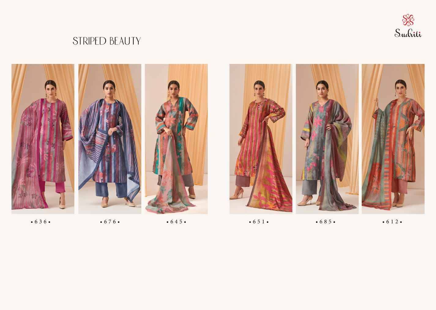 Striped Beauty By Sudriti Beautiful Stylish Festive Suits Fancy Colorful Casual Wear & Ethnic Wear & Ready To Wear Pashmia Twill Digital Print Dresses At Wholesale Price