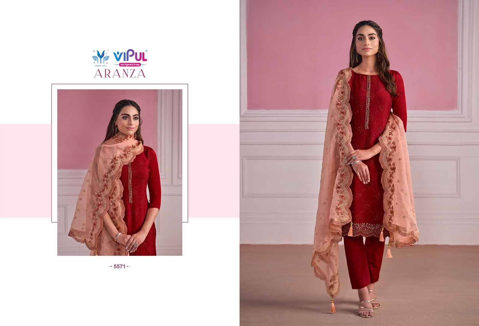 Aranza By Vipul Fashion 5571 To 5576 Series Beautiful Festive Suits Colorful Stylish Fancy Casual Wear & Ethnic Wear Chinnon Chiffon Dresses At Wholesale Price