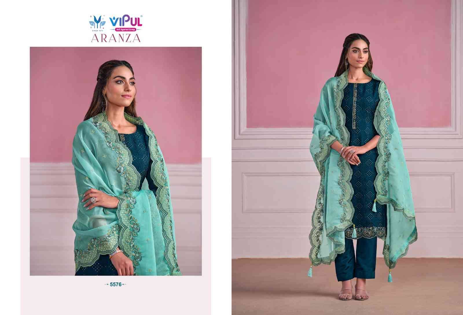 Aranza By Vipul Fashion 5571 To 5576 Series Beautiful Festive Suits Colorful Stylish Fancy Casual Wear & Ethnic Wear Chinnon Chiffon Dresses At Wholesale Price